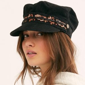 Free People Black  Wildflower Lieutenant Hat